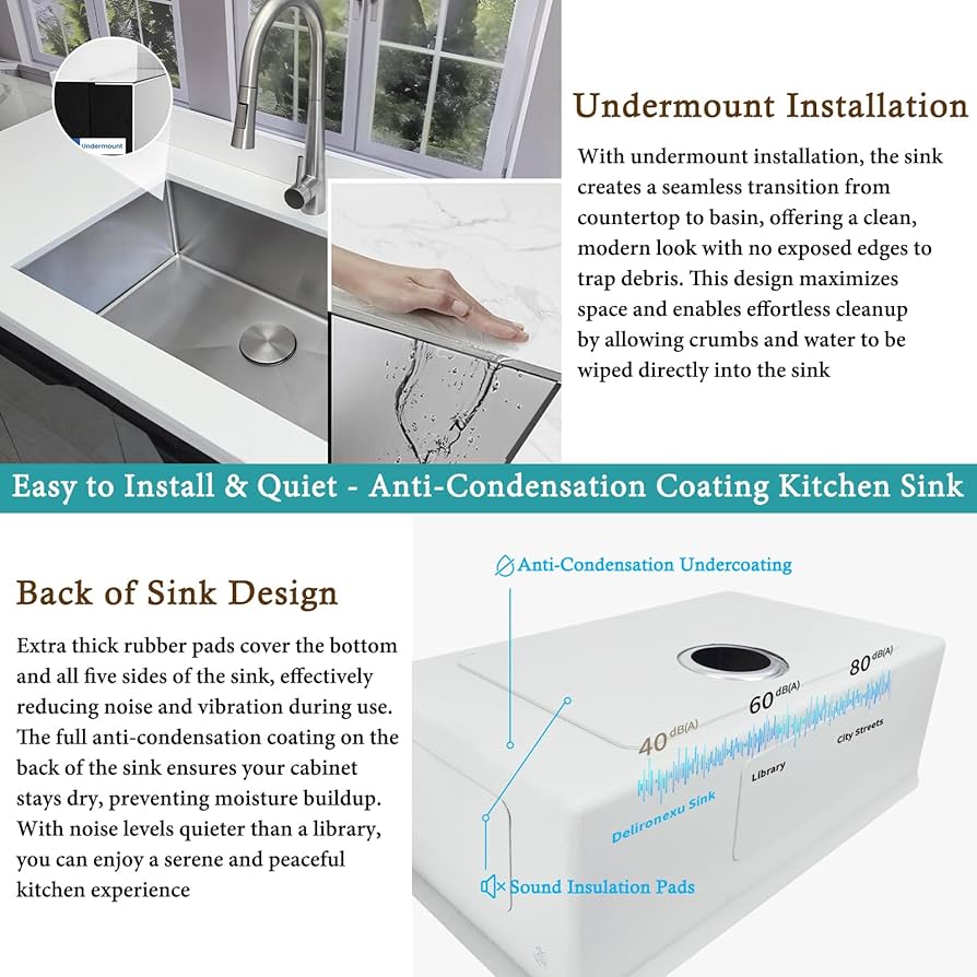 32-Inch Undermount Kitchen Sink - Delironexu 16 Gauge